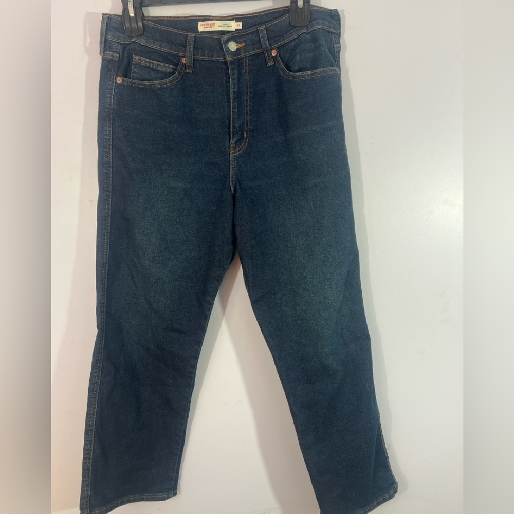 Levi Strauss Signature High Rise Straight Jeans Size 14 Dark Wash